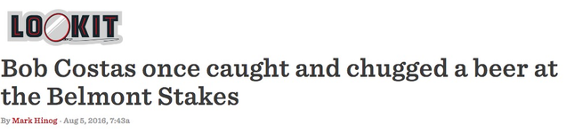 Illustration for article titled Bob Costas's Legendary Belmont Beer Chug Was Actually A Little Baby Sip
